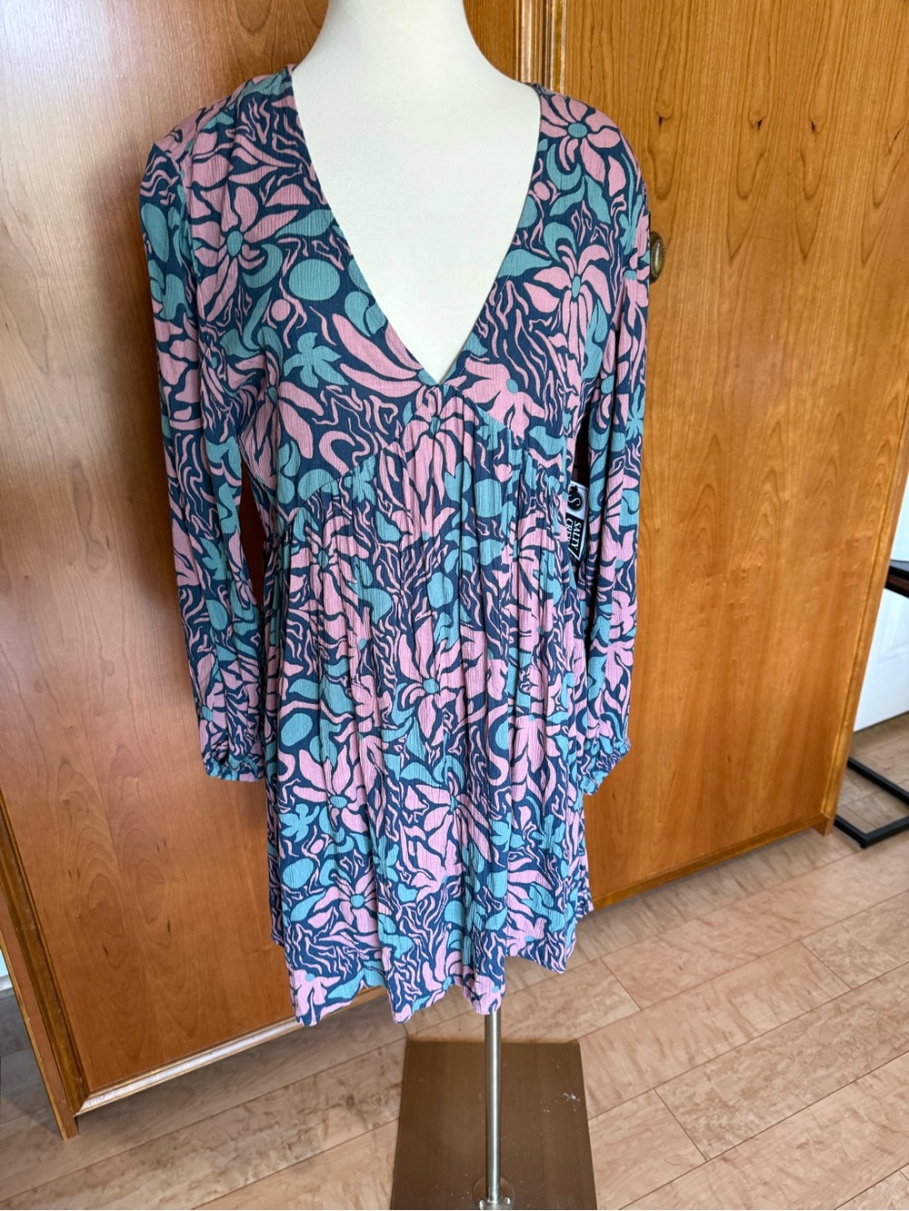 Salty Crew Pink and Teal Floral V-Neck Mini Dress